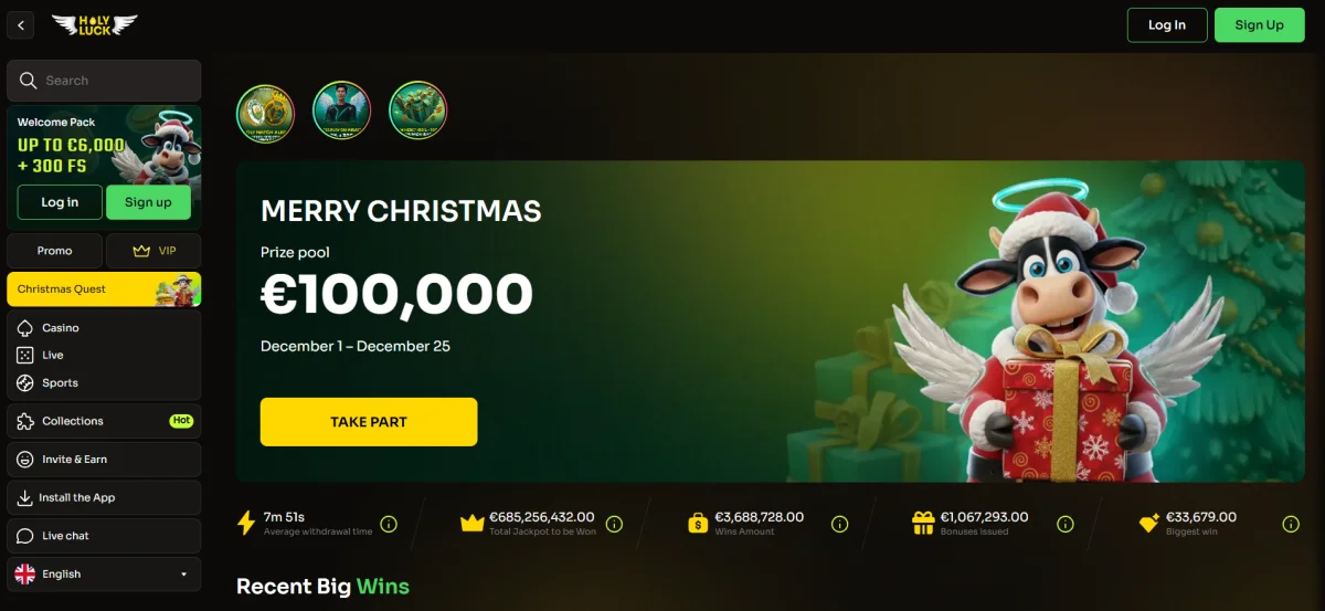 Holyluck Online Casino Startbildschirm